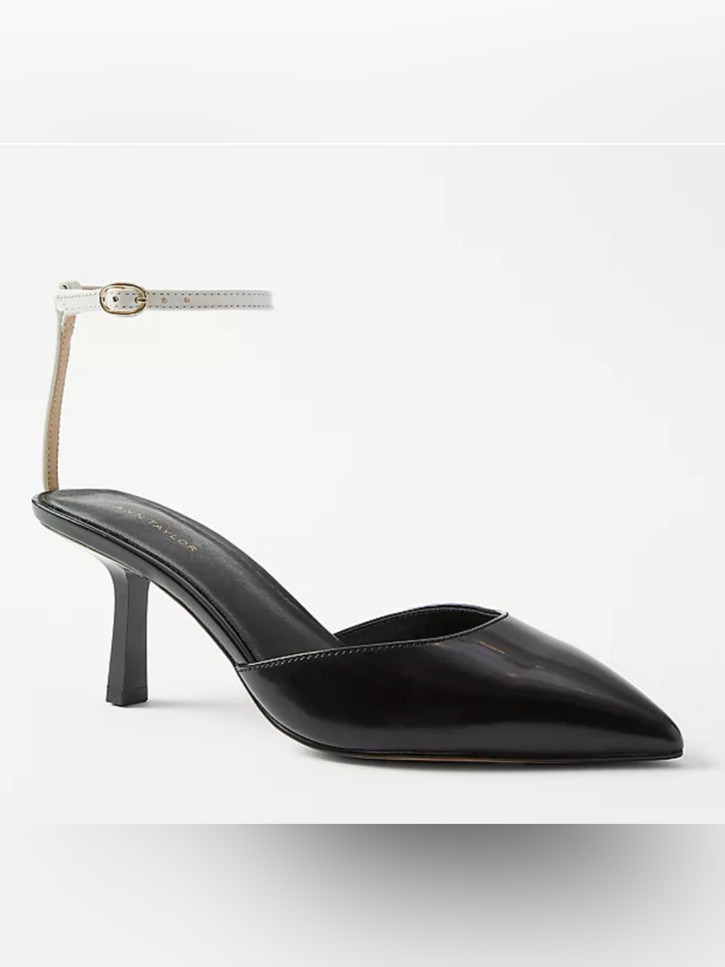 New Ann Taylor Black Leather Mid Heel Ankle Strap Pumps High Heels Shoes 8.5
